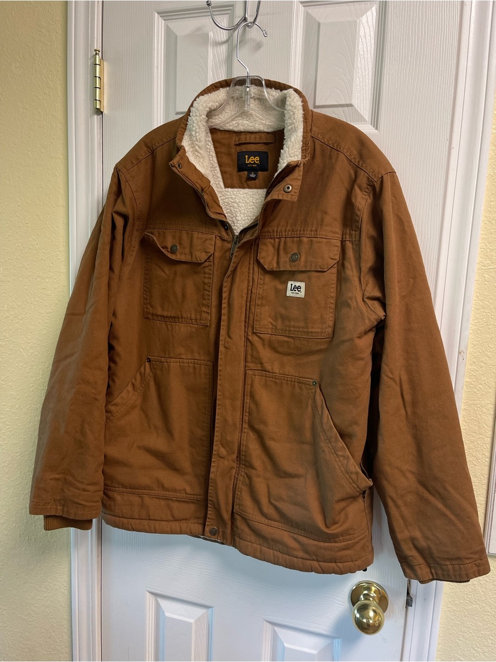 Lee Men's Rust Brown Sherpa-Lined Canvas Field Jacket